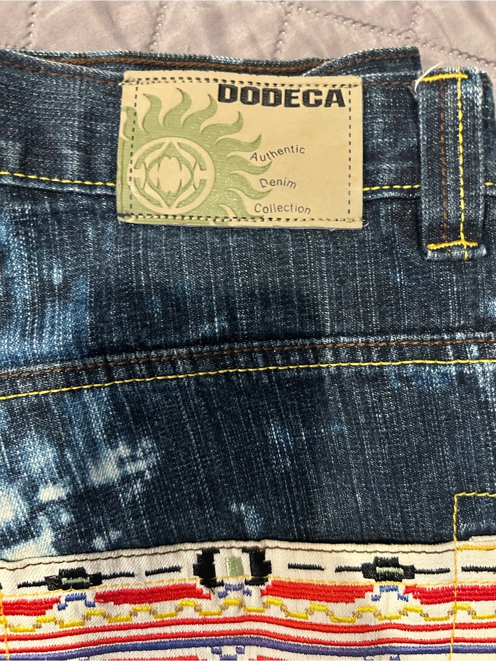 Dodeca Men's Blue Embroidered Denim Jeans